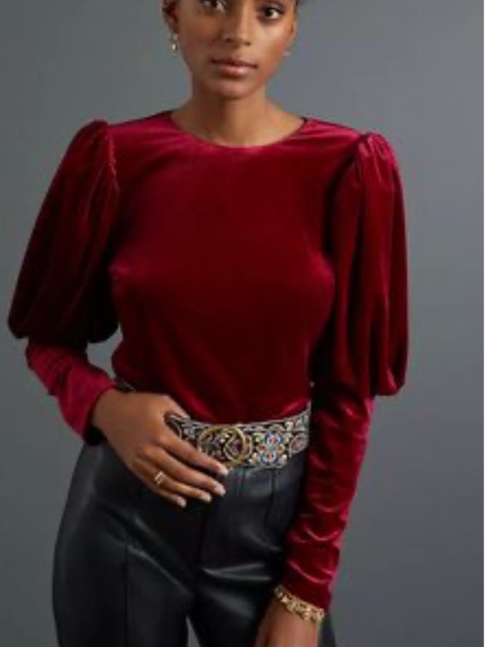Anthropologie Sunday in Brooklyn Velvet Puff-Sleeve Top in Deep Wine size M